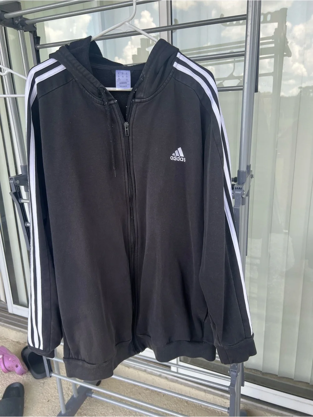 adidas Black Hooded Track Jacket with White Stripes